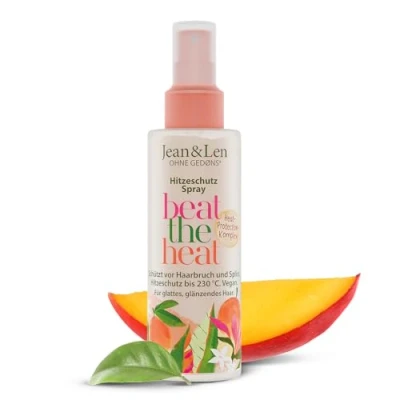 Abbildung von Jean &amp; Len Beat The Heat Hitzeschutzspray, mit Mango Duft, leichte Konsistenz, schützt das Haar vor Hitzeschäden bis 230C, Protection Spray, ohne Parabene Silikone, vegan, 100 ml