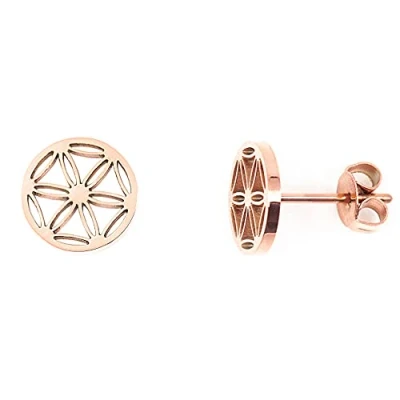 Abbildung von Nuoli® Blume des Lebens Ohrringe Rosegold (45 + 5cm verstellbar) Damen Ohrstecker für Frauen &amp; Mädchen, aus Edelstahl