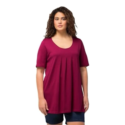 Abbildung von Ulla Popken Damen, Zierfalten, A Linie, Rundhals, Halbarm, Modal T Shirt, Magnolienrot, 42 44