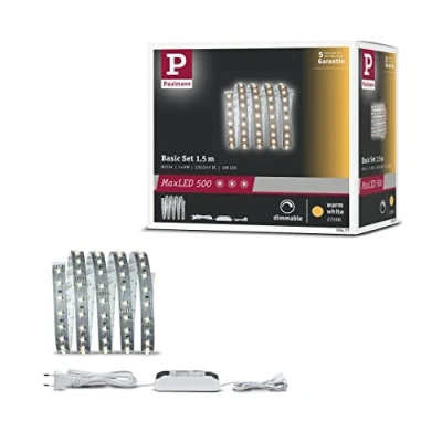 Abbildung von Paulmann 70577 LED Stripe MaxLED 500 Basisset 1,5m Warmweiß 2700K 10W 230/24V 20VA Silber Lichtband Lichtstreifen Lichtschlauch