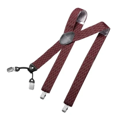 Abbildung von DonDon Hosenträger Herren breit 3,5 cm mit 4 Clips extra stark in Y Form elastisch und längenverstellbar, Raute Rot