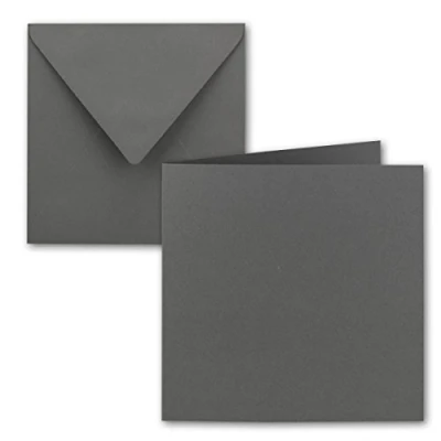 Abbildung von 25x Quadratisches Falt Karten Set 15 x cm mit Brief Umschlägen Dunkelgrau Nassklebung für Grußkarten, Einladungen &amp; mehr