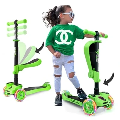 Abbildung von 3 Rad Roller für Kinder Steh und Kreuzfahrt Kinderspielzeug Tretroller mit Verstellbarer Höhe, Rutschfester Plattform, Blinkenden Radlichtern, Jungen/Mädchen im Alter von 2 12 Jahren Hurtle