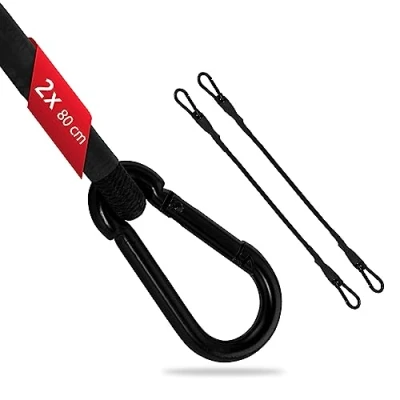 Abbildung von ECENCE 2X Spanngummi mit Karabiner aus Edelstahl 80cm in Schwarz Latex Spanngurte, Gepäckspanner, Expander, Spannseil für Fahrrad, Auto, Gepäck, Transportsicherung