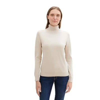 Abbildung von TOM TAILOR Damen 1042959 Basic Pullover mit Rollkragen, 12365 Dusty Beige, XXX Large