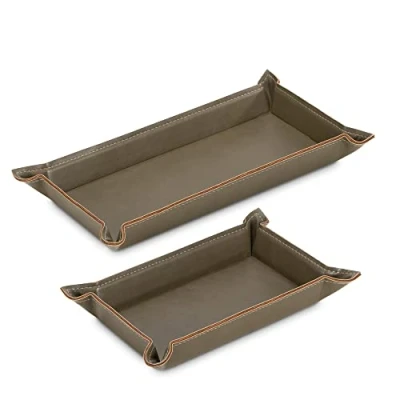 Abbildung von Navaris Lederschale Tablett aus Kunstleder 2x Schale Ablage Leder Ablageschale für Schmuck Schlüssel Münzen Handy Schlüsselablage Organizer grün