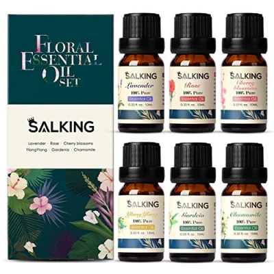 Abbildung von SALKING Ätherische Öle Set, Aromatherapie GeschenkSet, 100% Bio Duftöle für Diffuser Duftlampen Luftbefeuchter, Massage, 6 x 10 ml(Lavendel, Rose, Kirschblüte, Ylang Ylang, Gardenie, Kamille) 5