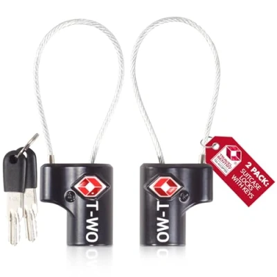 Abbildung von Kabel Schloss mit Schlüssel (2er) OW Travel Kofferschloss Vorhängeschloss Gepäckschloss Sicherheitsschloss Schlüsselschloss TSA Lock Cable USA für Reise Koffer Spind Rucksack (Schwarz)
