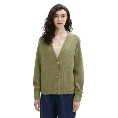 Abbildung von TOM Tailor Denim MIT Vausschnitt Strickjacke, Damen, Größe: Large, Greyish green