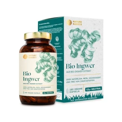 Abbildung von Bio Ingwer Extrakt Kapseln 180 hochdosiert / 600 mg reines pro Tagesdosis Ayurvedisch Vegan, Zertifiziert &amp; Nachhaltig im Glas