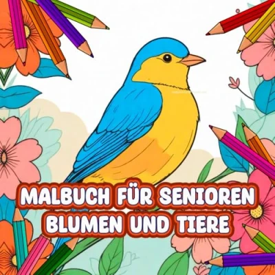 Abbildung von Malbuch für Senioren Blumen und Tiere: Einfache Malvorlagen Erwachsene mit Alzheimer oder Demenz extra großen Motiven Entspannung &amp; innere Ruhe