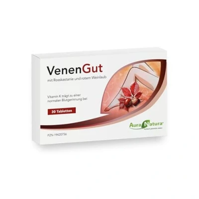 Abbildung von AuraNatura VenenGut Venen Kapseln Rosskastanien mit Rotem Weinlaub Rosskastanienextrakt Venengesundheit &amp; Wohlbefinden der Beine*
