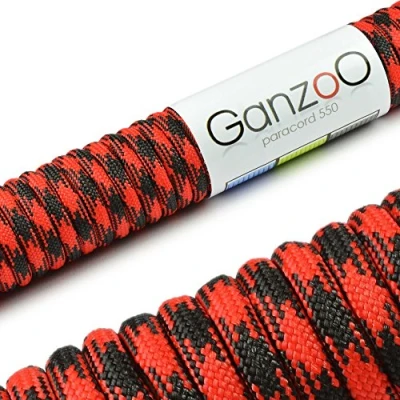 Abbildung von Ganzoo Paracord 550 Seil 4mm Outdoor Schnur / 30 Meter/Typ 3 Nylon &amp; Polyester/ 7 Innenstränge/Allzweckseil für Hundehalsband/Hundeleine Knüpfen/Camping Survival/Rot Schwarz