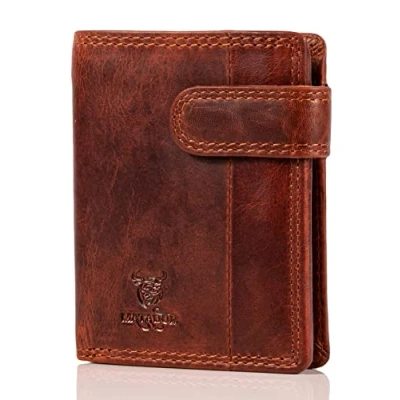 Abbildung von MATADOR Leder Herren Geldbörse Klein TÜV geprüfter RFID &amp; NFC Schutz Portemonnaie Slim Wallet Brieftasche Vintage Braun