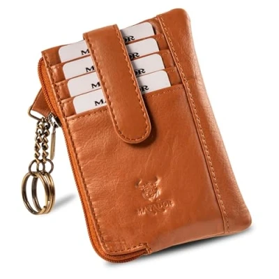 Abbildung von MATADOR 2in1 Geldbörse Herren Schlüsseltasche Leder mit 4 Fächer für Karten Schlüsseletui Key Organizer RFID Schutz Schlüsselmäppchen Autoschlüssel Hülle Geschenk Box Hell Braun