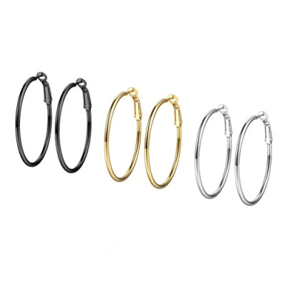 Abbildung von PROSTEEL 3er Ohrringe Set 40mm Damen Creolen Huggie Kreolen Edelstahl Hoop Klappcreolen Ohr Piercing Gold Schwarz Silber 3 Farbe