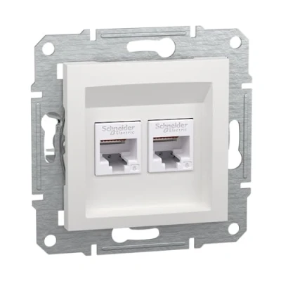 Abbildung von Schneider Electric Asfora EPH4870121D RJ45 Kat.6e Unterputz 2 Fach, Netzwerkdose, Datensteckdose, IDC, weiß