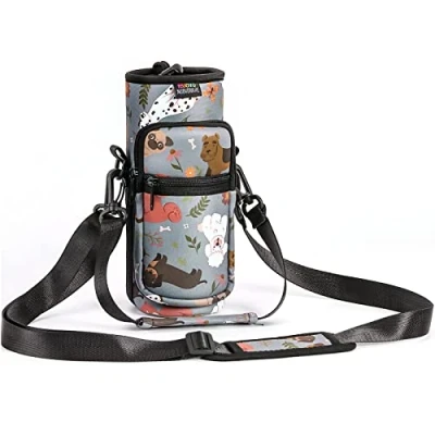 Abbildung von Nuovoware Flaschenhalter Trinkflasche Molle Beutel 25oz/710ml, Isolierte Neopren Kessel mit Schultergurt und Front Reißverschluss Tasche für Wandern Laufen Radfahren Jagd Reisen Grauer Welpe