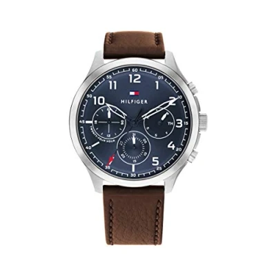 Abbildung von Tommy Hilfiger Multi Zifferblatt Quarz Uhr für Herren mit Braunes Lederarmband 1791855