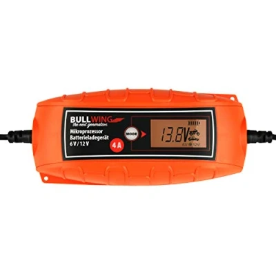 Abbildung von Bullwing Batterieladegerät KFZ Auto Motorrad Mikroprozessor 6/12V 4A Vollautomatisches Batterie Ladegerät Universal Orange