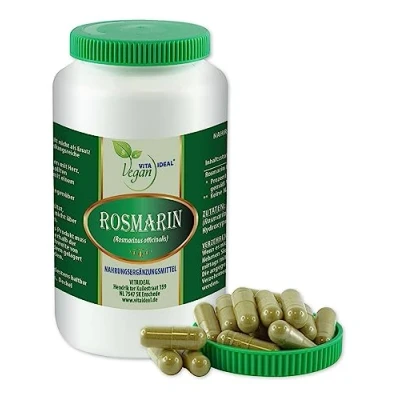 Abbildung von VITA IDEAL Vegan® Rosmarin 180 KAPSELN Rosmarinus officinalis Tagesportion 650mg reines Pulver. Natürlich, pflanzlich &amp; ohne Zusatzstoffe,