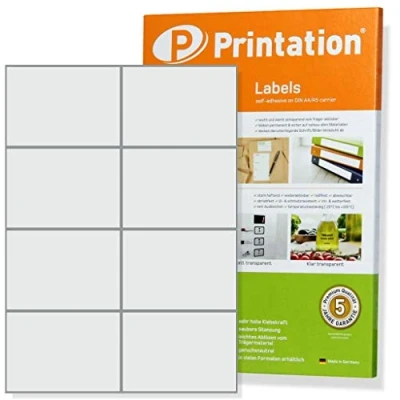 Abbildung von Printation 105 x 74mm Universal Etiketten selbstklebend bedruckbar auf 10 DIN A4 Bogen zu 2x4 8 80 Adressetiketten 105x74 pro Blatt Adress Aufkleber Internetmarke 3427 4626 8645