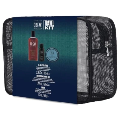 Abbildung von AMERICAN CREW Travel Kit für Männer: 3 in 1 Pflegeshampoo, Conditioner &amp; Duschgel (100 ml), Precision Shave Gel (50 ml) und Fiber Haarwachs mit starkem Halt g) Haar Körperpflege