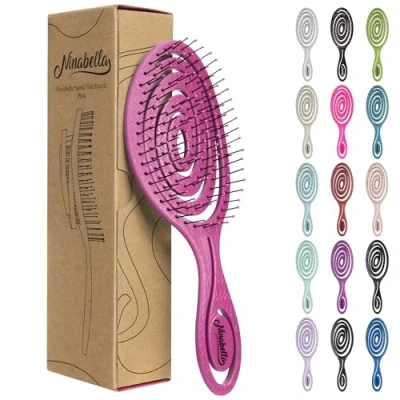 Abbildung von Ninabella Haarbürste ohne Ziepen für Damen, Herren &amp; Kinder Entwirrbürste auch Locken Lange Haare Einzigartige Profi Detangler Bürste mit Spiralfeder Pink