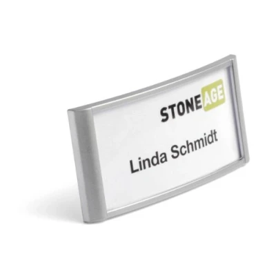 Abbildung von Durable Namensschild Classic mit Kombiklemme, 34 x 74 mm, 10 Stück, silber, 854323