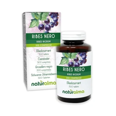 Abbildung von Schwarze Johannisbeere (Ribes nigrum) Blätter und Früchte Naturalma 150 g 300 Tabletten Nahrungsergänzungsmittel Natürlich Vegan