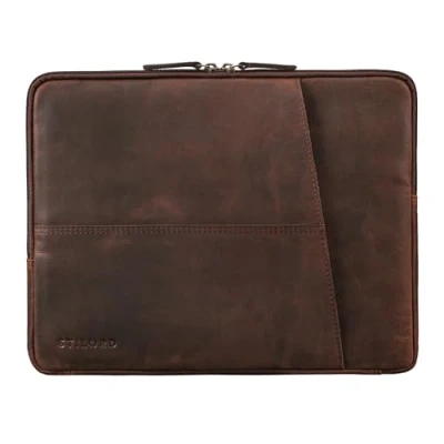 Abbildung von STILORD &#039;Merkur&#039; Vintage Laptophülle Leder 13 bis 14 Zoll für Macbook und Laptop Sleeve Hülle Case Tasche Weich Lederhülle weiches Echtleder, Farbe:zamora braun