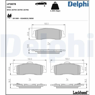 Abbildung von DELPHI LP3878 Bremsbelagsatz mit akustischer Verschleißwarnung Klebefolie ohne Zubehör