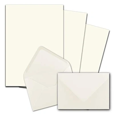 Abbildung von 25x Briefpapier Sets DIN A4 mit C6 Briefumschlägen, Nassklebung Naturweiß mattes Schreibpapier Kuverts FarbenFroh by GUSTAV NEUSER