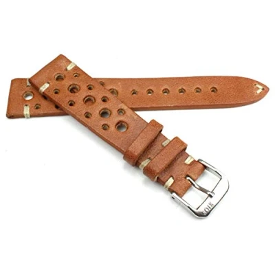 Abbildung von RIOS1931 Rallye Vintage Rindsleder Uhrenarmband handgemacht in Deutschland Robust 19mm hell braun