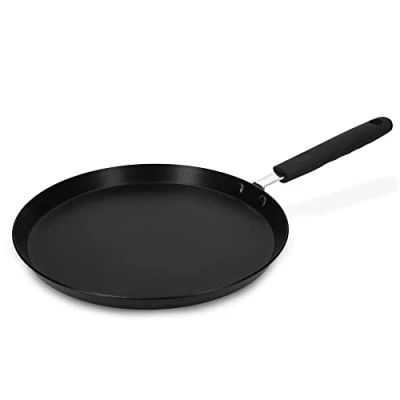 Abbildung von Navaris Crêpespfanne Pfannkuchenpfanne Palatschinkenpfanne Ø26cm Pfanne für Crêpes Pancakes alle Kochflächen Antihaftbeschichtung Schwarz