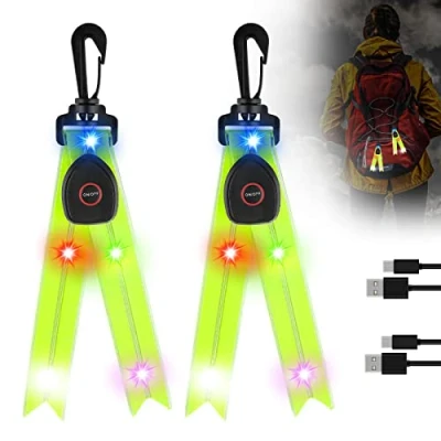 Abbildung von LED Blinklicht Schulranzen 2er USB Aufladbar Kinder Reflektoren Sicherheitslicht, wasserdichte Sicherheit Licht Reflektor Anhänger für Schulranzen, Rucksack, Wandern
