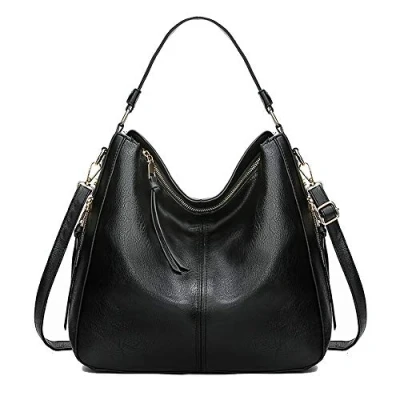 Abbildung von Kris Anna Damen Hobo Eimer Schultertasche aus PU Leder Schwarz EINWEG