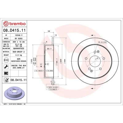 Abbildung von BREMBO 08.D415.11 Bremsscheibe 284 10 5 voll beschichtet hochgekohlt mit Schrauben SSANGYONG: Korando IV Off Road, Tivoli Road