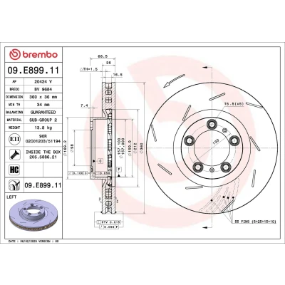 Abbildung von BREMBO Bremsscheibe PORSCHE: Panamera 360mm 36mm 5 innenbelüftet, geschlitzt 09.E899.11 Bremsscheiben, Scheibenbremsen