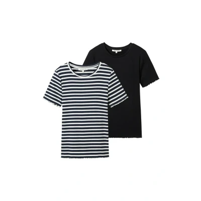 Abbildung von TOM Tailor Denim IM 2ERPACK Tshirt print, Damen, Größe: XS, Dark blue white stripe