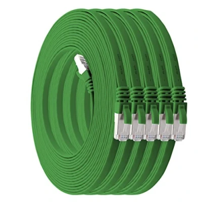 Abbildung von 1aTTack.de 1m grün 5 Stück Cat7 Flachkabel Netzwerkkabel Cat 7 Rohkabel Gigabit Lan (10Gbit/s) Flachbandkabel Verlegekabel Patchkabel Flach Slim Rj 45 Stecker Cat6a