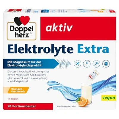 Abbildung von Doppelherz Elektrolyte Extra Trägt mit Magnesium zum Elektrolytgleichgewicht und zur Verringerung von Müdigkeit bei VEGAN 20 Portionsbeutel