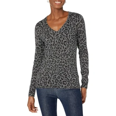 Abbildung von Amazon Essentials Damen Leichter, Langärmeliger Pullover Mit V Ausschnitt, Klassischer Schnitt (Erhältlich In Übergröße), Grau Meliert Leopardenmuster, XL