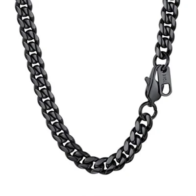 Abbildung von PROSTEEL Herren Hip Hop Street Style Halskette 6mm breit Panzerkette 46 cm schwarz Metall plattiert Schwer Kubanische Gliederkette für Männer Jungen,