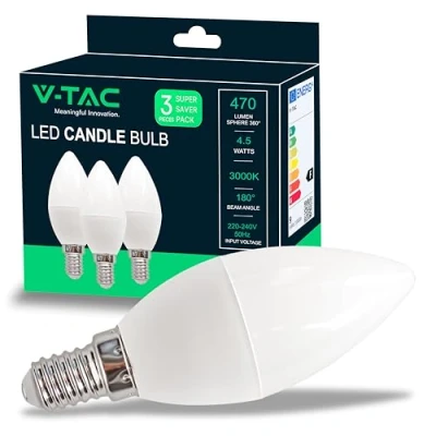 Abbildung von V TAC 3x LED Glühbirne E14 Kerze 4,5W (entspricht 40W) Kerzenlampe 3er Pack 470Lumen Lampe Glühlampen Energiesparlampe Licht 3000K Warmweiß