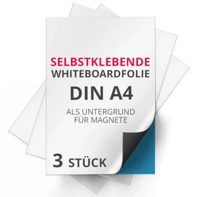 Abbildung von Magstick 3x DIN A4 Ferrofolie in weiß Whiteboard Folie selbstklebend I flexibel beschreibbar abwischbar Haftgrund für Magnete mag_089