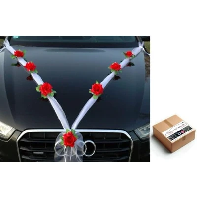 Abbildung von Organza M Auto Schmuck Braut Paar Rose Deko Dekoration Hochzeit Car Wedding Girlande PKW (Rot/WeiÃŸ)