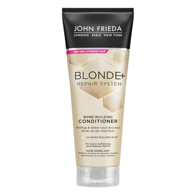 Abbildung von John Frieda BLONDE+ Repair System Conditioner Mit Bond Building Plex Inhalt: 250 ml Für durch Aufhellung geschädigtes Blond Kräftigt und bildet neue Brücken direkt an der Haarfaser