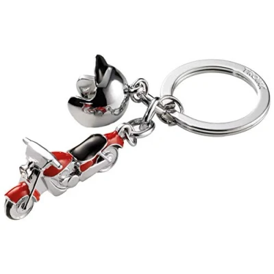 Abbildung von TROIKA Schlüsselanhänger ,,KEY CRUISING&quot; KR13 23/RD Motorrad mit Helm in rot SWAROVSKI® Kristall als Lampe Moped, Motorrad, Zweirad Biker glänzend das Original von