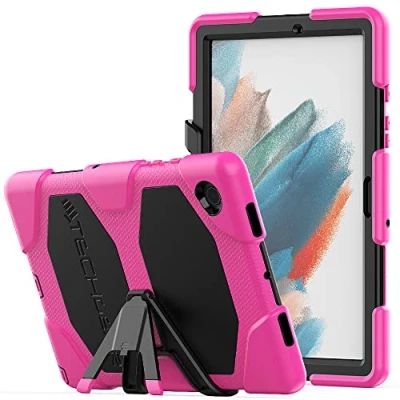 Abbildung von TECHGEAR G Shock Hülle Kompatibel mit Samsung Galaxy Tab A8 10.5 2021 (SM X200/SM X205) Stoßfest Robuste Schutzhülle abnehmbaren Ständer &amp; eingebauter Bildschirm Schule, Kids, Bauherr Rosa